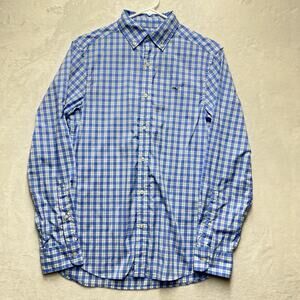 Vineyard Vines Classic Fit Performance Whale Shirt Mens XS Plaid Blue White